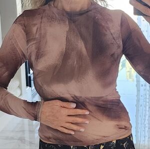 See You Monday Artistic Brown Long Sleeve Top